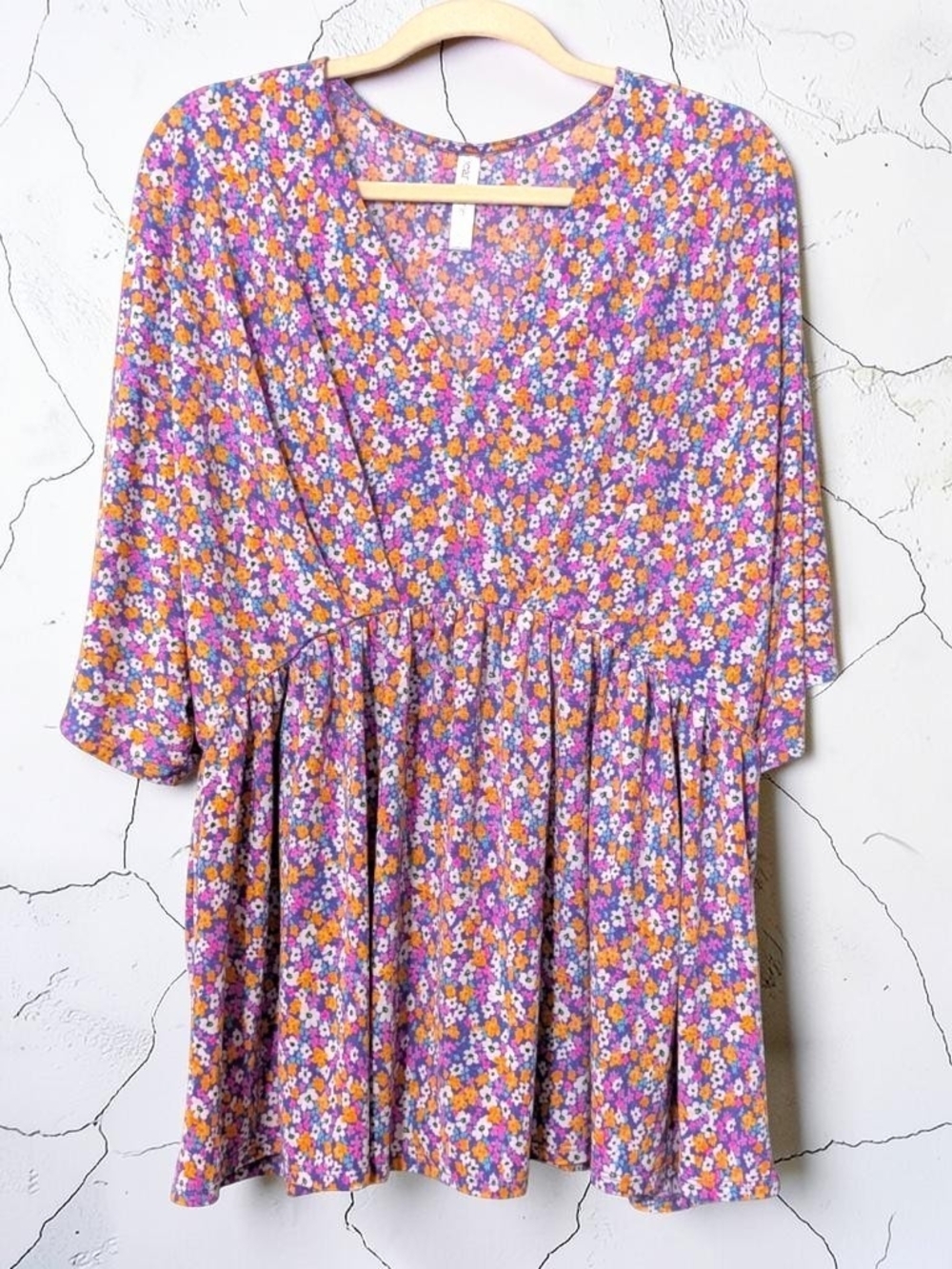 Floral Peplum Tunic Top - Purple & Orange Floral